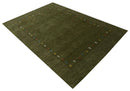Hand Loomed Wool Area Rug with Tribal Border Design Green Yellow Red Gabbeh Inspired by The Rug Decor