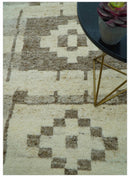 Beige Brown Hand Knotted Wool Area Rug - Tribal Contemporary by The Rug Decor