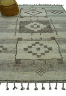 Beige Brown Hand Knotted Wool Area Rug - Tribal Contemporary by The Rug Decor