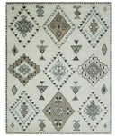 Tribal Design 8x10 Ivory and Brown Traditional Geometrical Pattern Hand Knotted Wool Area Rug by The Rug Decor