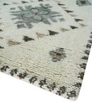 Tribal Design 8x10 Ivory and Brown Traditional Geometrical Pattern Hand Knotted Wool Area Rug by The Rug Decor