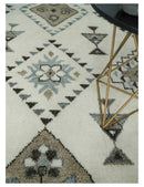 Tribal Design 8x10 Ivory and Brown Traditional Geometrical Pattern Hand Knotted Wool Area Rug by The Rug Decor