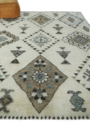 Tribal Design 8x10 Ivory and Brown Traditional Geometrical Pattern Hand Knotted Wool Area Rug by The Rug Decor