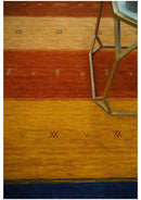 Tribal Gabbeh Blue, Brown, Gold and Rust 4.6x6.6 Stripes Design Wool area Rug by The Rug Decor