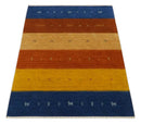 Tribal Gabbeh Blue, Brown, Gold and Rust 4.6x6.6 Stripes Design Wool area Rug by The Rug Decor