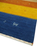 Tribal Gabbeh Blue, Brown, Gold and Rust 4.6x6.6 Stripes Design Wool area Rug by The Rug Decor