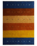 Tribal Gabbeh Blue, Brown, Gold and Rust 4.6x6.6 Stripes Design Wool area Rug by The Rug Decor