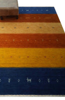 Tribal Gabbeh Blue, Brown, Gold and Rust 4.6x6.6 Stripes Design Wool area Rug by The Rug Decor