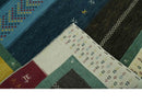 Tribal Gabbeh Blue, Gold, Maroon and Ivory Stripes design Traditional Hand loom 4.6x7 Wool Area Rug by The Rug Decor