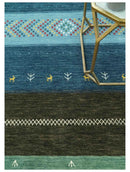 Tribal Gabbeh Blue, Gold, Maroon and Ivory Stripes design Traditional Hand loom 4.6x7 Wool Area Rug by The Rug Decor