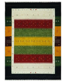 Tribal Gabbeh Green, Gold, Ivory, Maroon and Black Stripes design Traditional Hand loom 4.6x7 Wool Area Rug by The Rug Decor