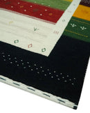 Tribal Gabbeh Green, Gold, Ivory, Maroon and Black Stripes design Traditional Hand loom 4.6x7 Wool Area Rug by The Rug Decor
