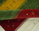 Tribal Gabbeh Green, Gold, Ivory, Maroon and Black Stripes design Traditional Hand loom 4.6x7 Wool Area Rug by The Rug Decor