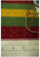 Tribal Gabbeh Green, Gold, Ivory, Maroon and Black Stripes design Traditional Hand loom 4.6x7 Wool Area Rug by The Rug Decor