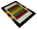 Tribal Gabbeh Green, Gold, Ivory, Maroon and Black Stripes design Traditional Hand loom 4.6x7 Wool Area Rug by The Rug Decor