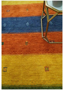 Tribal Gabbeh Green, Gold, Rust and Blue Stripes Design 4.6x7 Wool area Rug by The Rug Decor