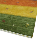 Tribal Gabbeh Green, Gold, Rust and Blue Stripes Design 4.6x7 Wool area Rug by The Rug Decor