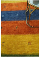 Tribal Gabbeh Green, Gold, Rust and Blue Stripes Design Multi Size Wool area Rug