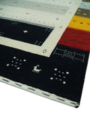 Tribal Gabbeh Ivory, Black, Gold and Maroon Stripes design Traditional Hand loom 4.6x7 Wool Area Rug by The Rug Decor