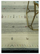 Tribal Gabbeh Ivory, Black, Gold and Maroon Stripes design Traditional Hand loom 4.6x7 Wool Area Rug by The Rug Decor