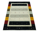 Tribal Gabbeh Ivory, Black, Gold and Maroon Stripes design Traditional Hand loom 4.6x7 Wool Area Rug by The Rug Decor