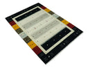 Tribal Gabbeh Ivory, Black, Gold and Maroon Stripes design Traditional Hand loom 4.6x7 Wool Area Rug by The Rug Decor