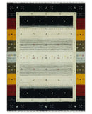 Tribal Gabbeh Ivory, Black, Gold and Maroon Stripes design Traditional Hand loom 4.6x7 Wool Area Rug by The Rug Decor