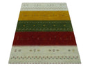 Tribal Gabbeh Ivory, Gold, Green and Maroon Geometrical Stripes Design 4.6x6.6 Hand loom wool area Rug by The Rug Decor