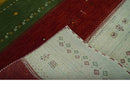 Tribal Gabbeh Ivory, Gold, Green and Maroon Geometrical Stripes Design 4.6x6.6 Hand loom wool area Rug by The Rug Decor