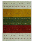 Tribal Gabbeh Ivory, Gold, Green and Maroon Geometrical Stripes Design 4.6x6.6 Hand loom wool area Rug