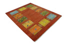 Tribal Gabbeh Rust, Green, Mustard and Aqua 8x10 Hand knotted Wool Area Rug by The Rug Decor