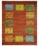 Tribal Gabbeh Rust, Green, Mustard and Aqua 8x10 Hand knotted Wool Area Rug by The Rug Decor