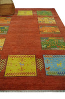 Tribal Gabbeh Rust, Green, Mustard and Aqua 8x10 Hand knotted Wool Area Rug by The Rug Decor