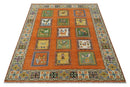 Tribal Gabbeh Rust, Ivory, Green and Beige 8x10 Hand knotted Antique Look Traditional Wool Area Rug by The Rug Decor