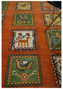 Tribal Gabbeh Rust, Ivory, Green and Beige 8x10 Hand knotted Antique Look Traditional Wool Area Rug by The Rug Decor
