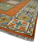Tribal Gabbeh Rust, Ivory, Green and Beige 8x10 Hand knotted Antique Look Traditional Wool Area Rug by The Rug Decor
