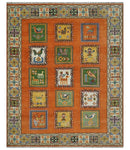 Tribal Gabbeh Rust, Ivory, Green and Beige 8x10 Hand knotted Antique Look Traditional Wool Area Rug by The Rug Decor