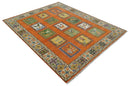 Tribal Gabbeh Rust, Ivory, Green and Beige 8x10 Hand knotted Antique Look Traditional Wool Area Rug by The Rug Decor