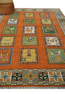 Tribal Gabbeh Rust, Ivory, Green and Beige 8x10 Hand knotted Antique Look Traditional Wool Area Rug by The Rug Decor
