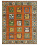 Tribal Gabbeh Rust, Ivory, Green and Beige Hand knotted Multi Size Antique Look Traditional Wool Area Rug