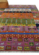 Tribal Gabbeh Rust, Ivory, Green and Pink Hand knotted 8x10 Antique Look Traditional Wool Area Rug by The Rug Decor