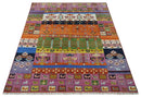 Tribal Gabbeh Rust, Ivory, Green and Pink Hand knotted 8x10 Antique Look Traditional Wool Area Rug by The Rug Decor