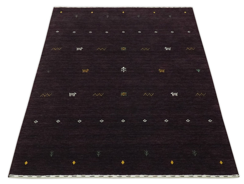 Tribal look Dark Purple Traditional Hand loom 4.6x7 Wool Area Rug