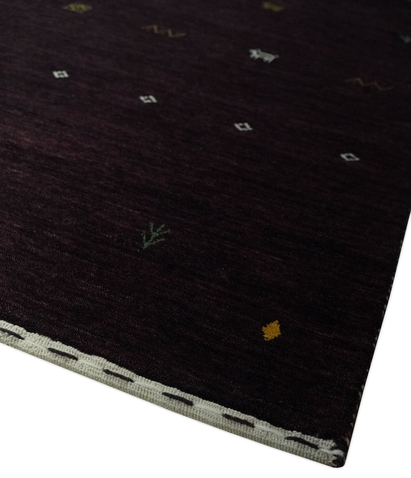 Tribal look Dark Purple Traditional Hand loom 4.6x7 Wool Area Rug