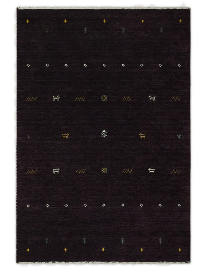 Tribal look Dark Purple Traditional Hand loom 4.6x7 Wool Area Rug