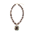Tribecca Blue Abalone and Black Smoky Quartz Golden Statement Necklace