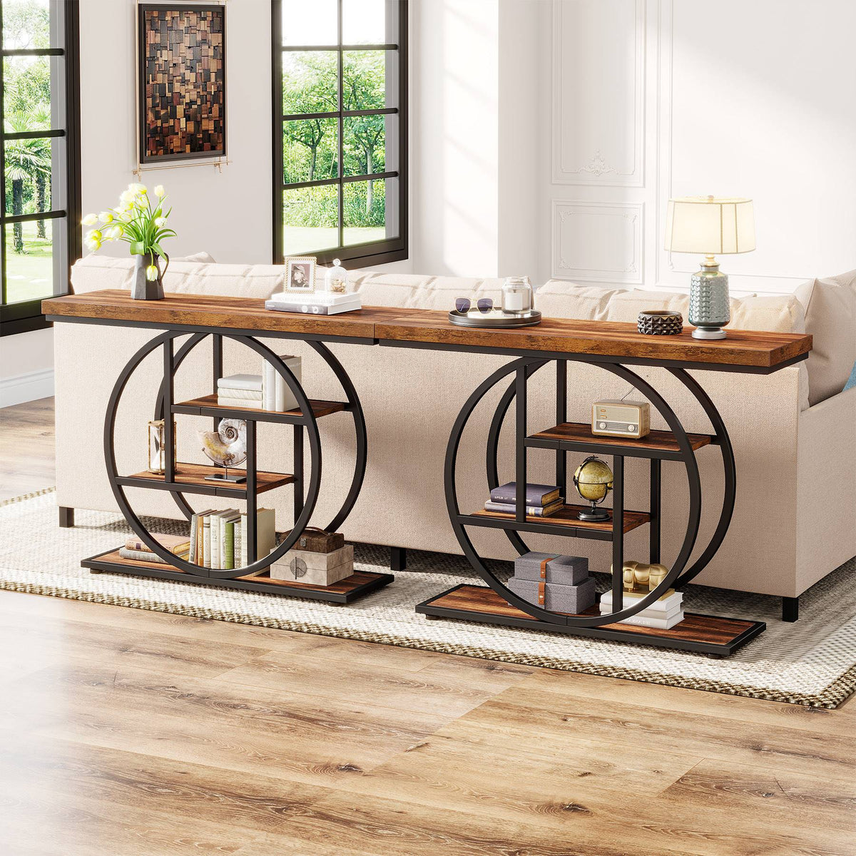 41.3" Console Table, Industrial 4-Tier Sofa Entryway Table with Circle Base, photo 3 of 6
