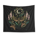 Trippy black death’s head tapestry moth and moon flower bedroom decor by Decorbites