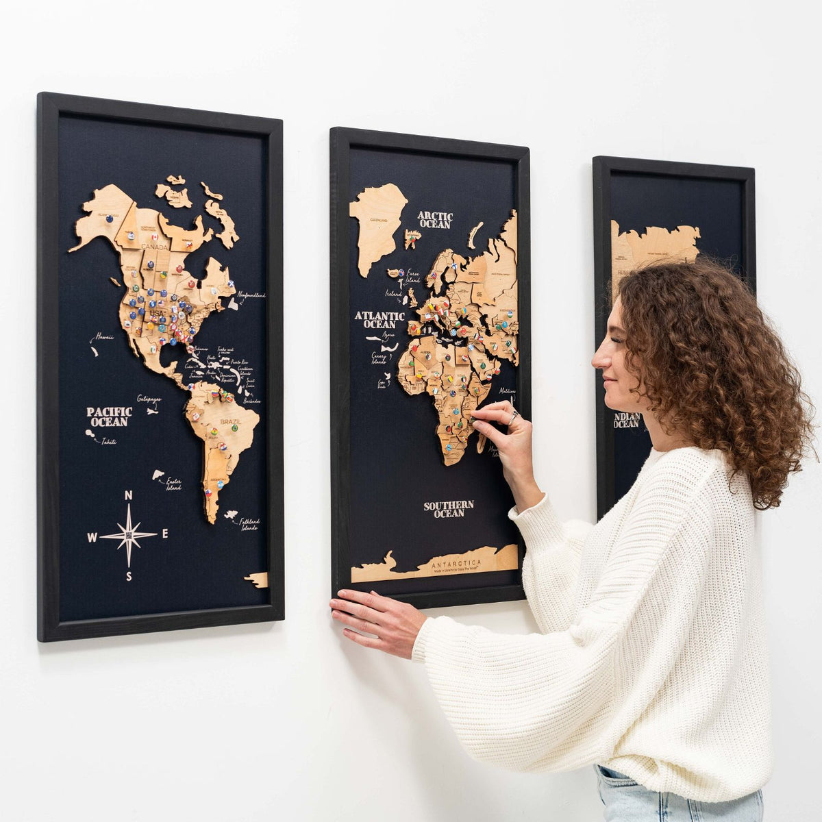 3D Wooden Triptych World Map Gold, photo 4 of 12