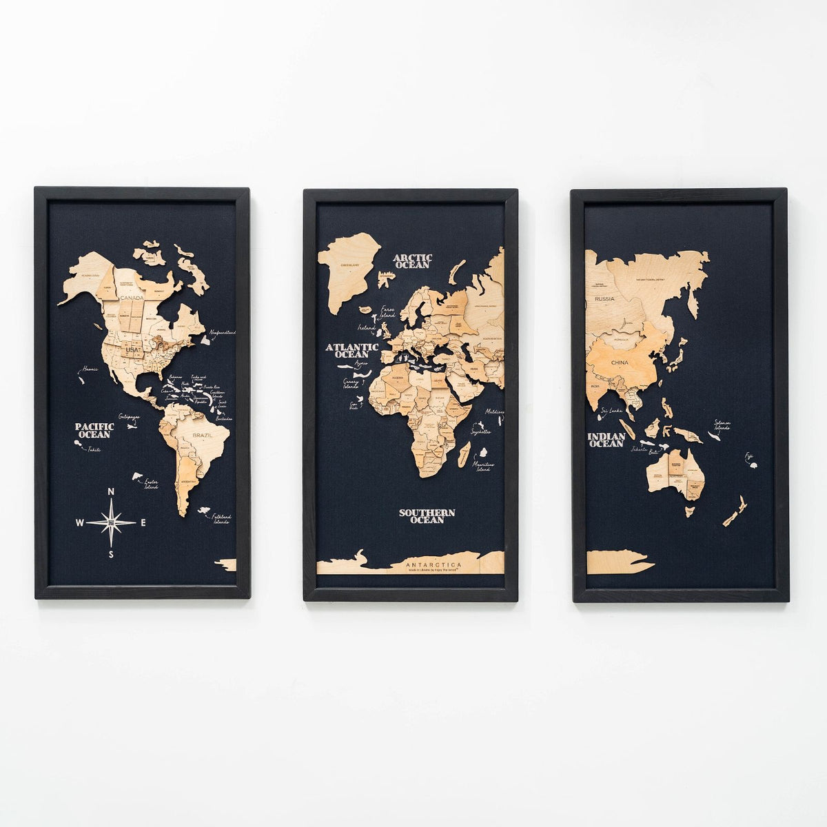 3D Wooden Triptych World Map Gold, photo 7 of 12